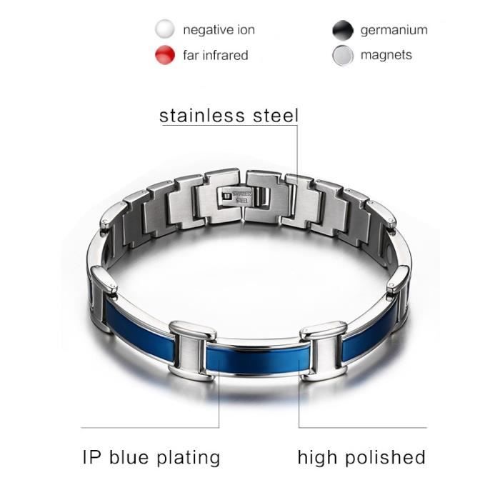 zirconium 7mm bracelet homme acier bleu
