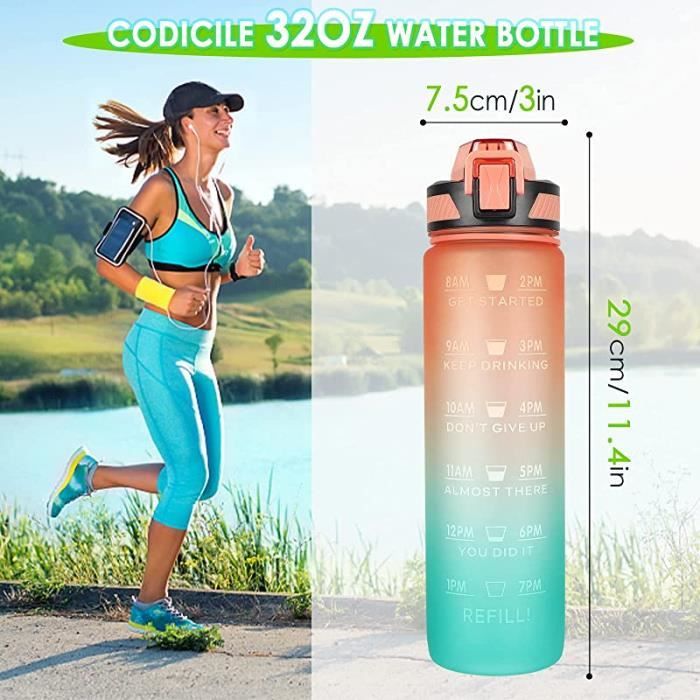 CodiCile Gourde Sport 1l avec paille,bouteille d'eau de motivation avec  Marqueur de Temps,bouteille d'eau étanche avec couvercle sans BPA pour  sport, gym, bureau, course à pied(dégradé de rose) : : Sports et