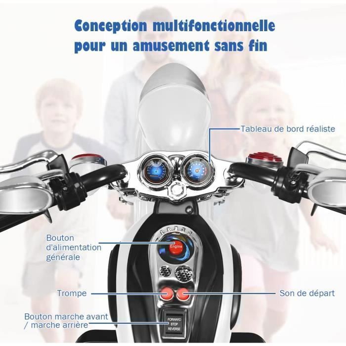 Moto Électrique Enfant 6V avec Phare Musique Klaxon 3km/h Marche