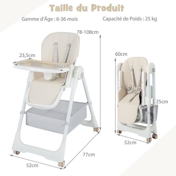 Chaise haute bébé, pliable, réglable hauteur, dossier et tablette - Ptite  Perle - Monsieur Bébé - Marron - Kiabi - 74.90€