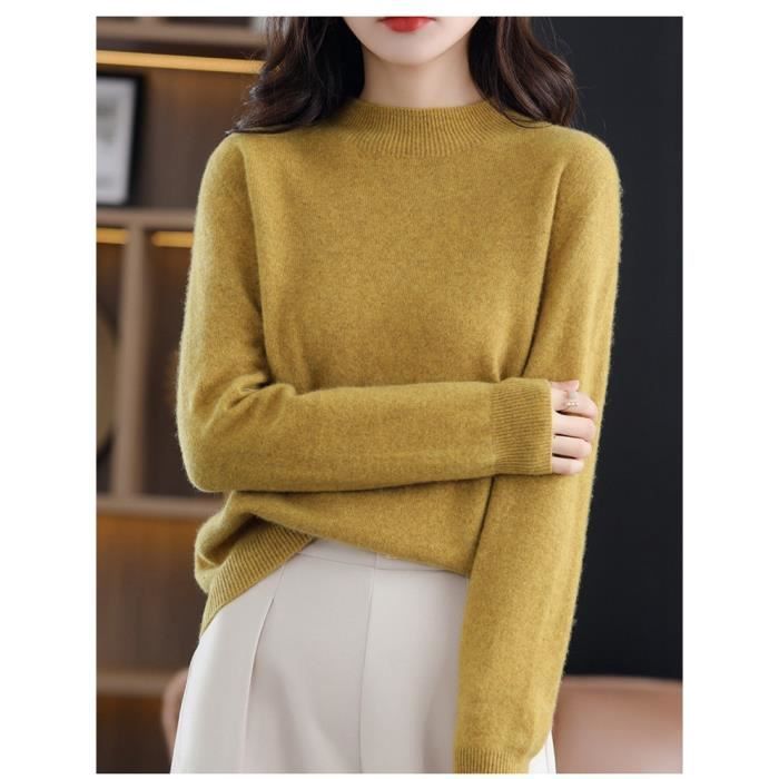 Pull col sales roulé jaune