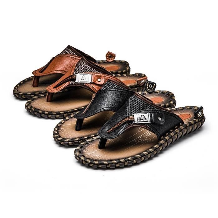 Tong en cuir pour hommes chaussures d t respirantes tendance