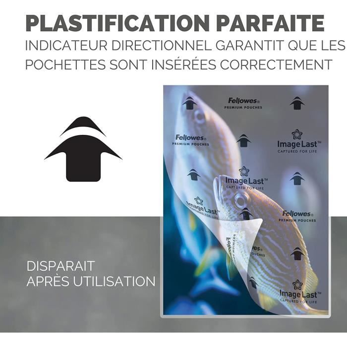 Fellowes Pochette De Plastification A4 | 80 microns, Format A4 - Pack de  100 Feuilles, Plastifieuse A4 - Technologie ImageLast Finition Brillante
