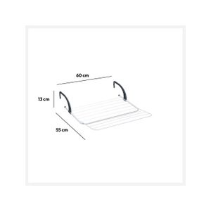 Étendoir à Linge Pour Balcon ClipAir - 10 M D'Espace D'Étendage, Acier Et Polypropylène - Installation Sans Outils Sur Ramparde - Dimensions 105x55x25 Cm