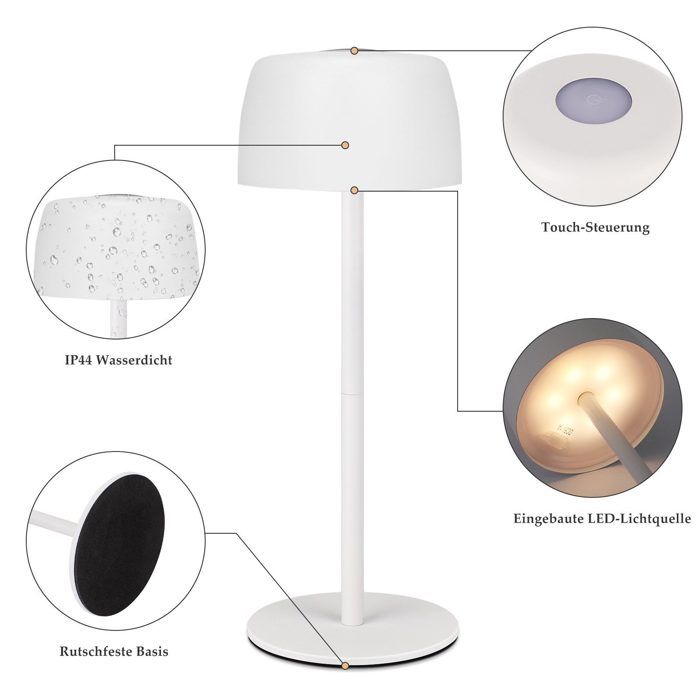 Lot De 2 Lampes De Table LED Sans Fil - Réglage Hauteur Et Intensité - 3 Températures Couleur - Commande Tactile - Recharge USB-C - Pour Chevet Et Bureau