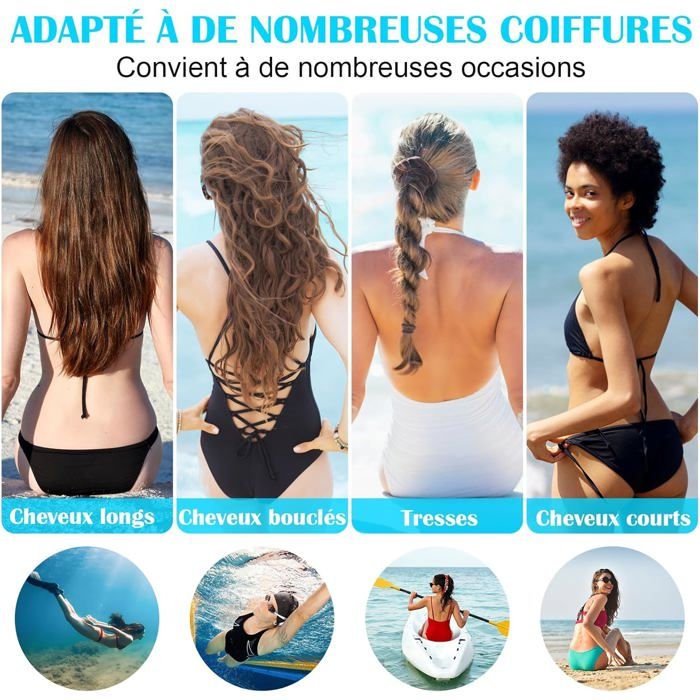 CAREDGO Lot De 2 Bonnets De Bain Cheveux Longs Femme – Extensibles, Confortables Et Anti-Emmêlement, Noir & Rose