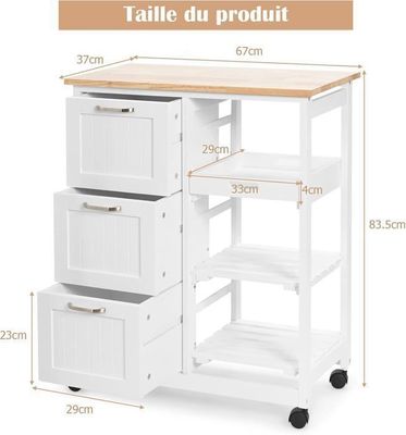 Desserte Roulante GOPLUS - Bois Avec Casier à Vin, Tiroir - 67x37x86 Cm - Blanc - Cuisine, Salon