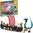 LEGO® 31132 Creator 3-en-1 Le Bateau Viking et le Serpent de Midgard, Jouet Transformable en Maison avec un Dragon ou un Loup-0