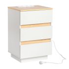 ALIGHTUP - Table de chevet, 3 tiroirs, sans poignée, avec plusieurs prises de charge, couleur blanc + bois, 38*32*56cm