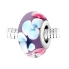 Charm perle rose fleurs verre décoré main et acier par So Charm 13 mm Rose