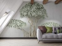 Papier Peint Panoramique 3D Soie, Arbre Géant Vert,pour Salon Chambre restaurant Chambre d’enfants Décoration Murale