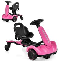 Kart électrique dérivable pour enfants COSTWAY - Siège et volant réglables - Rotation à 360° - 5 km/h - Rose