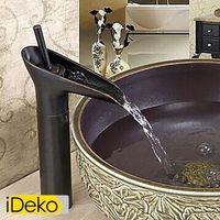 iDeko® Robinet Mitigeur lavabo cascade salle de bain Noir avec Flexible (Haut)