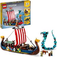 LEGO® 31132 Creator 3-en-1 Le Bateau Viking et le Serpent de Midgard, Jouet Transformable en Maison avec un Dragon ou un Loup