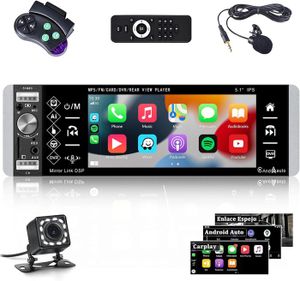 AUTORADIO Autoradio 1 Din MP5 5 Pouces avec Commande Vocale, Carplay Android Auto, Bluetooth Mains Libres, FM, 3 entrées USB SD/TF/AUX/Charge