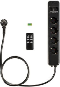 MULTIPRISE Noir Multiprise avec télécommande - Bloc alimentation 4 prises (type F) avec 2x port usb-a 1x port usb-c - Prise multiple cable 1,5