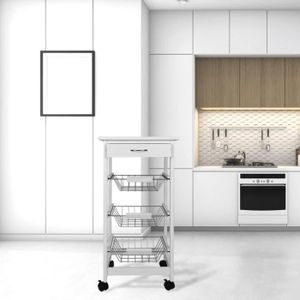 Woltu Cuisines voiture Chariot Chariot MDF avec Roulettes Tiroir Blanc rw002ws