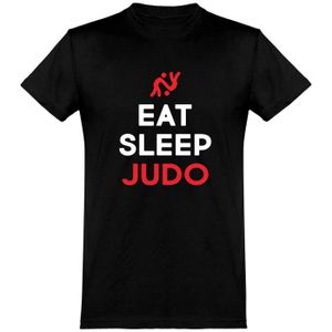 T-SHIRT MAILLOT DE SPORT Tee-shirt homme humoristique - Otshirt - Eat Sleep Judo - Noir - Manches courtes - 100% coton