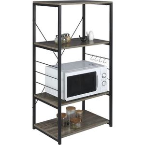 Etagère de cuisine, meuble de cuisine haut avec étagères de rangement,  cadre métallique noir, étagère industrielle pour micro-ondes 60x30x100 cm  Bois