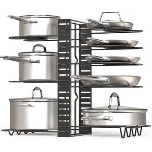 HUOLE-RANGE USTENSILES Support à casseroles en fer, Rangement de Cuisine à  10 étagères Noir 18*18*30-58cm, pour placard, cuisine - Cdiscount Maison