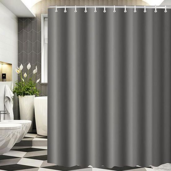 Rideau De Douche Imperméable 180x200 Cm - Tissu Polyester Avec Ourlet Lesté - Motif Floral Gris - Livré Avec 12 Crochets