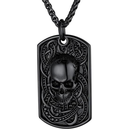 Collier Tête De Mort Pour Hommes, Collier Tête De Mort En Corne D'or, Collier Gothique Tête De Crâne De Démon Halloween, Collier Pendentif Crâne Viking Avec Chaîne De 23,6 Po, Bijoux De