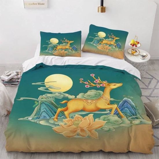 Housse De Couette 220x240 Style Chinois - Parure De Lit 2 Personnes