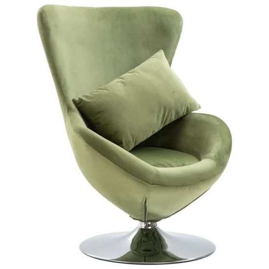 Solde - Mobilier FR24180M Fauteuil Magic pivotant, Fauteuil Relaxation Chaise de salon en forme d’œuf avec coussin Vert clair Velour