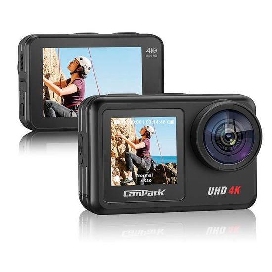 Caméra sport étanche 4K/30FPS 20MP double écrans EIS WIFI avec microphone externe - CAMPARK V40
