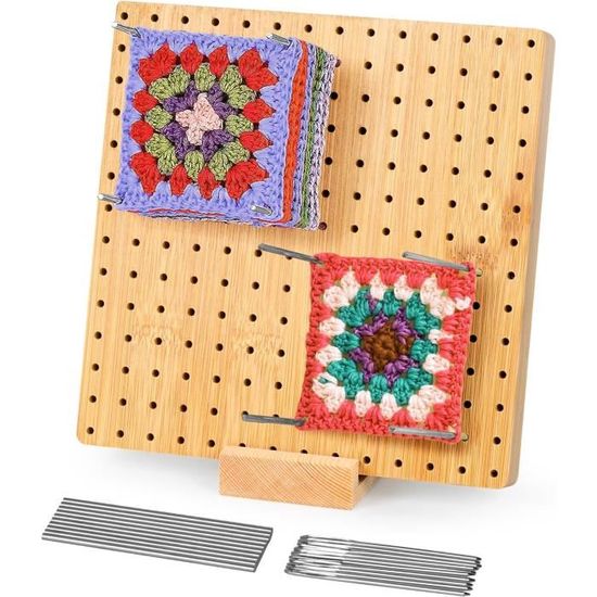 Planche De Blocage En Bois Pour Crochet - 19,5 X 19,5 Cm, 20 Broches, Idéale Pour Granny Squares - 1