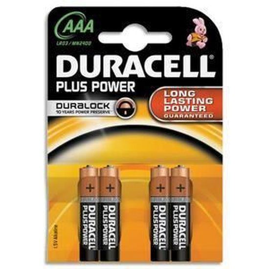 Duracell Blister de 4 piles 1.5 volts alcaline LR03 AAA PLUS à la marque  DURACELL - prix pas cher chez iOBURO- prix pas cher che