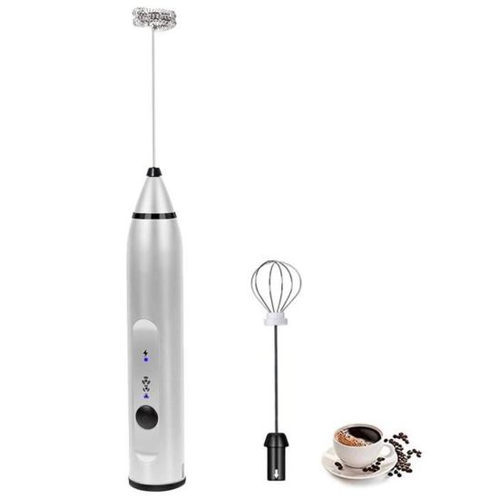 Mousseur à Lait électrique USB 2 Vitesses - 5 Embouts Inox Pour Café, Cappuccino, Matcha, Pâtisserie