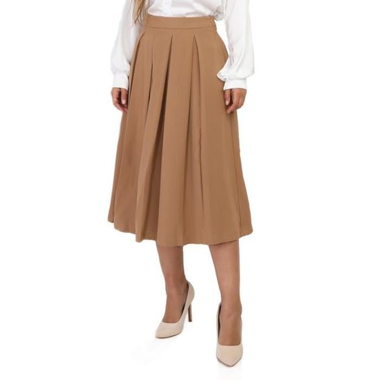 Jupe Vintage Mi-longue évasée Lulu Castagnette - Taille 38/M - Marron Toile De Coton - Style Bohème Années 90
