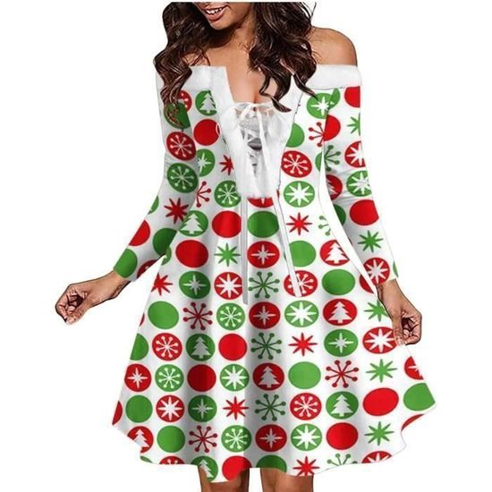 Robes de Noël pour Femmes, Robe de Noël pour Femmes, Robe Vintage à Manches Longues, Costume de