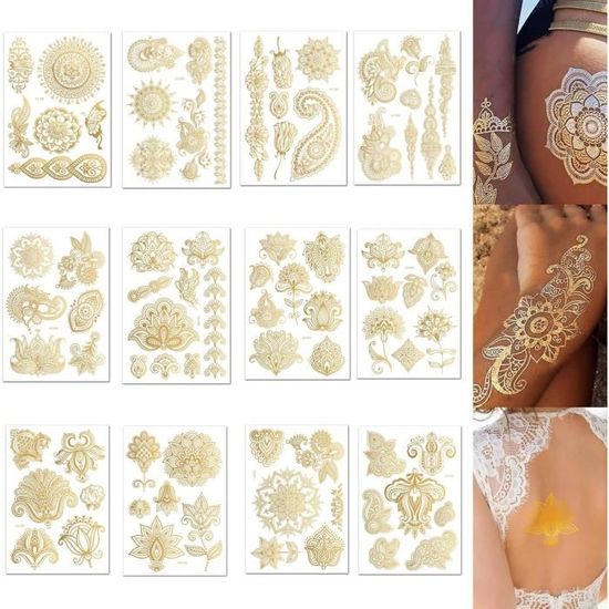 60 FEUILLES TATOUAGE Ephemere Femme Tatouage Temporaire Tribal Totem Faux Tat... EUR 18,71