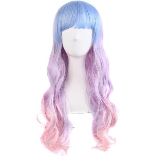 Beauté Multicolore Lolita Long Clip Perruque Bouclée Sur Des Queues De
