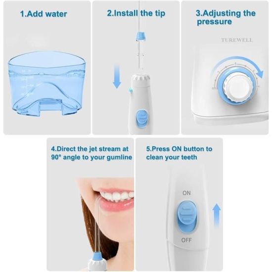 Hydropulseur Dentaire Jet D'eau - 8 Buses, Réservoir 600ml, Blanc - Neuf Fabriqué En France