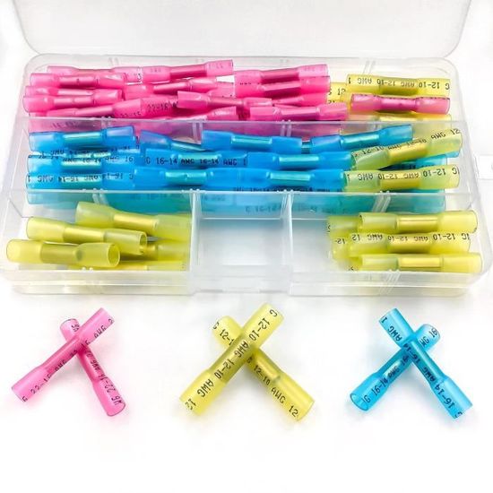 Potadak Lot de 100 connecteurs thermorétractables étanches à souder - Manchon de tuyau - Connecteurs isolés - Kit de câbles électroniques