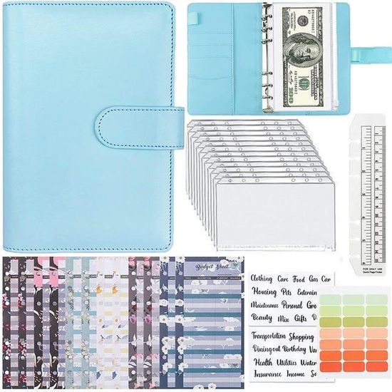 Portefeuille Organisateur A7 Avec 6 Anneaux - En Cuir PU, Fermeture éclair, Compartiments Cartes/argent/stylo