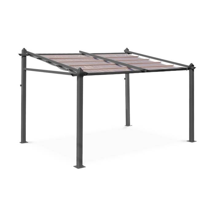 Tente de jardin murale, pergola aluminium 3x4m Murum Taupe, toile rétractable, toile coulissante, tonnelle abri de terrasse