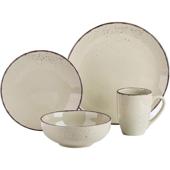 vancasso, Série Navia, Service de Table en Céramique, 4 Pièces, Assiette Bol Tasse, Faïence Style Classique