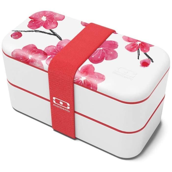 monbento - MB Original Graphic Blossom bento Box Rouge- Lunch Box hermétique 2 étages - Boîte Repas idéale pour Le T