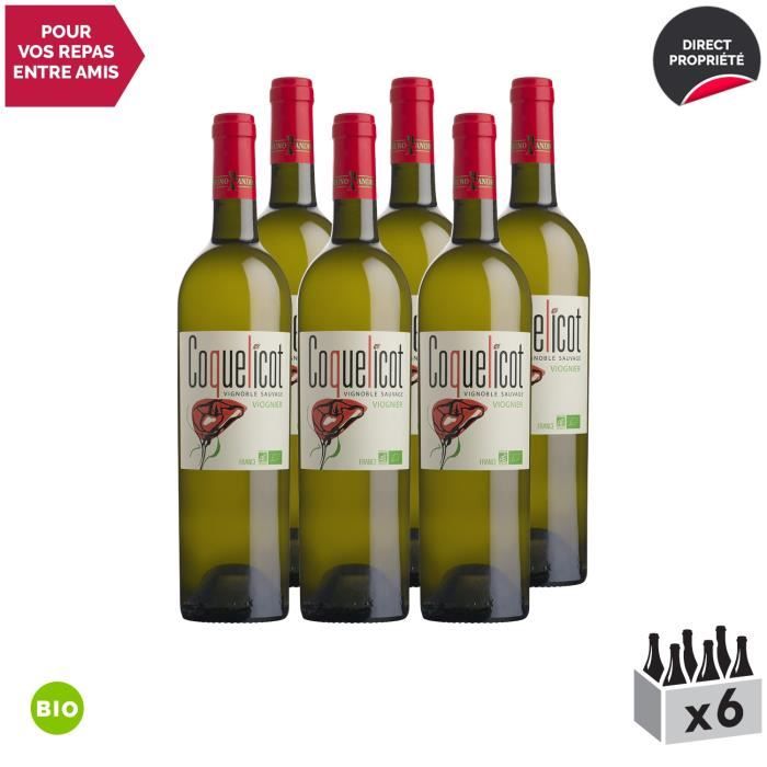 Coquelicot Viognier Blanc 2019 - Bio - Lot de 6x75cl - Bruno Andreu - Vin de France - Origine Languedoc - Cépage Viognier