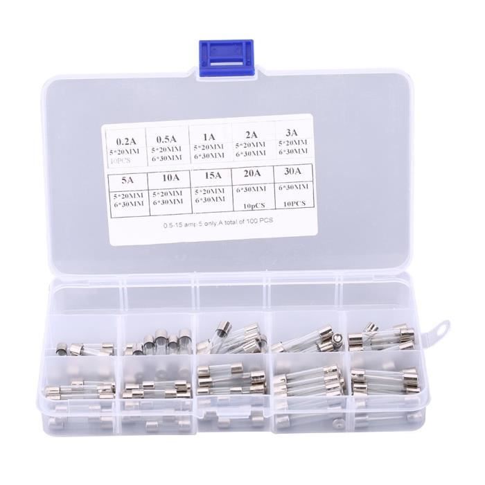 Fusible en Verre,200 PCS Verre Tube Fusible à Soufflage Rapide Fusibles de Tube de Verre de Voiture à Soufflage Assorti 0.2A 0.5A 1A 2A 3A 5A 8A 10A 15A 20A 