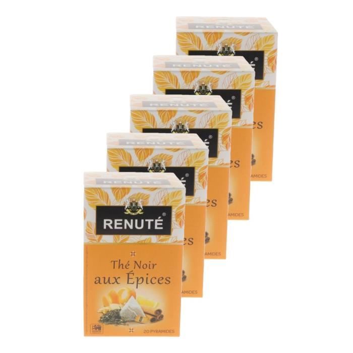 Renuté - Lot 5x Thé noir aux épices et agrumes - 20 sachets - Boîte 32g