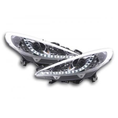 Paire de feux phares avant Peugeot 207 de 2006 a 2009 Daylight DRL Chrome