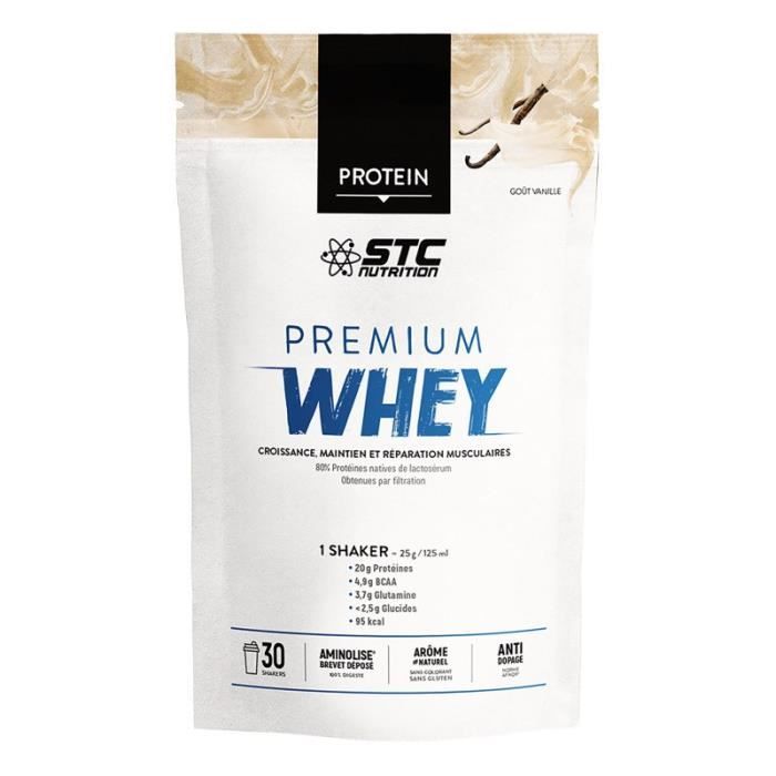 Protéines en Poudre PREMIUM WHEY Goût Vanille - Maximise le développement musculaire - Protege du stress oxydatif
