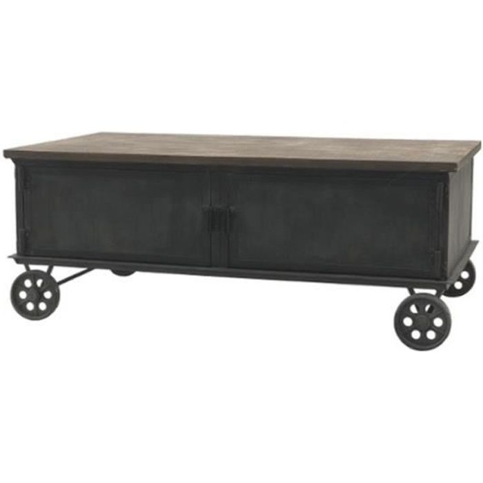 Table Base Industrielle en Bois Fer sur Roulettes 100 cm x 60 cm - 14010-Table