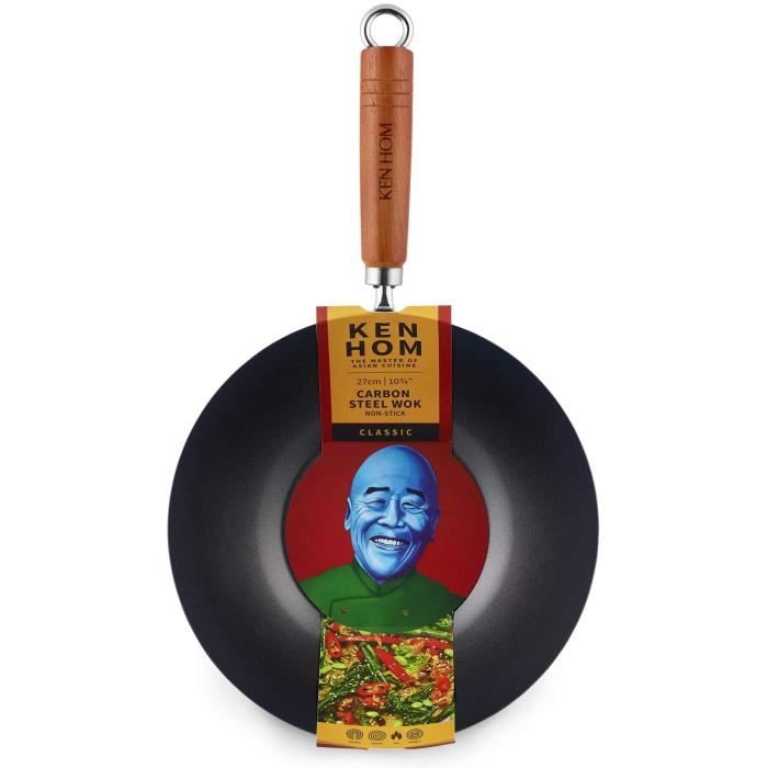 Ken Hom Classic KH327001 Wok en Acier Carbone avec Revêtement Antiadhésif, ø27 cm, Noir