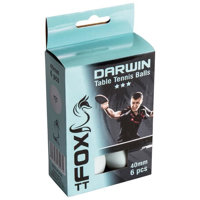FOX TT Darwin pour Adulte Unisexe Homme 3 Star Balles balles de Tennis de Table – Blanc